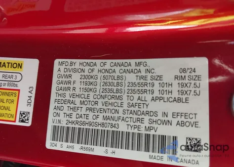 2025 Honda Cr-V Hybrid Sport Touring из США, поврежденный, VIN 2HKRS6H90SH807843